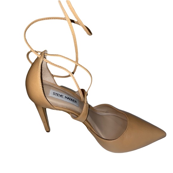 Steve Madden Nude Closed Toe Cross Strap Ankle/Leg Lace Ballet Heels Sz 8 - Picture 4 of 6